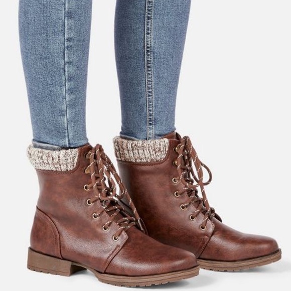 Brown Sweater Cuff Lace Up Ankle Boot - Picture 5 of 15